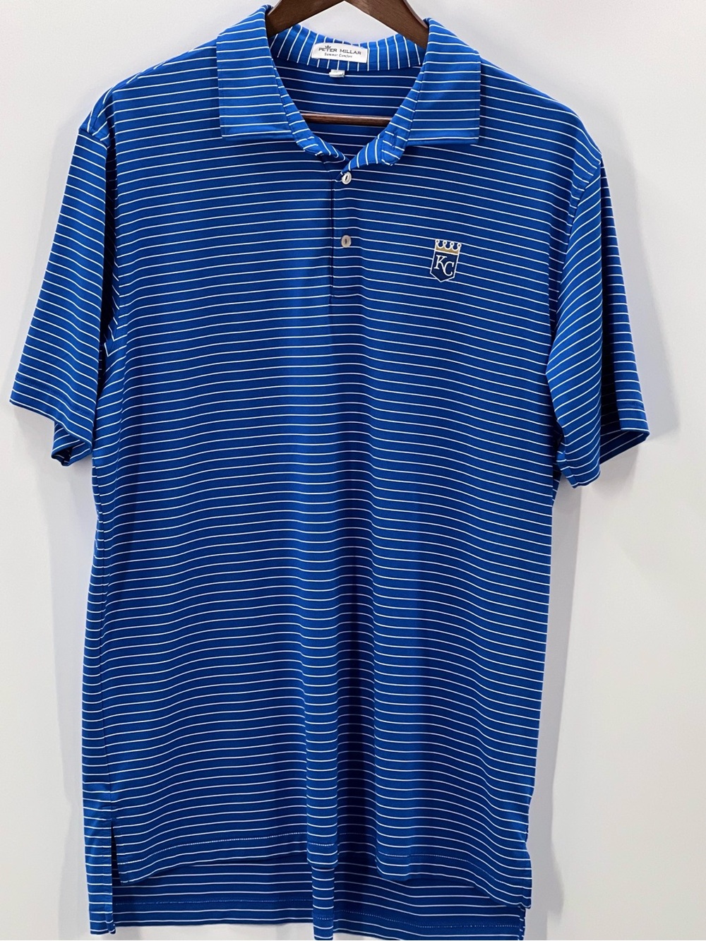 386 Peter Millar Large Blue Striped Polo Shirt Kansas City Royals